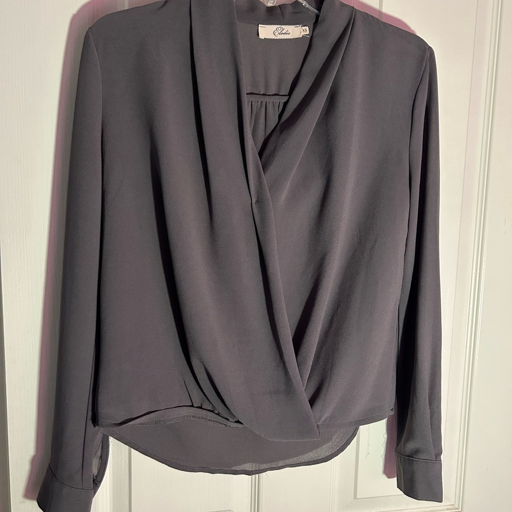 Elle Gray Long Sleeve Wrap Blouse